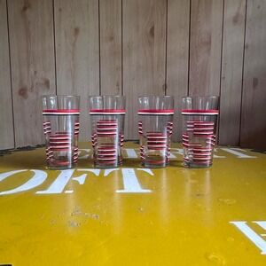 Vintage Red Striped Highball Glasses‎ Set of 2 Mid Century Barware